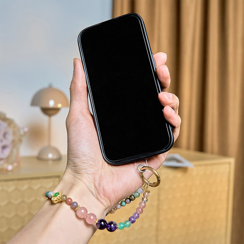 Buddha Stones Natural Tourmaline Strawberry Quartz Amethyst Positive Key Chain Phone Hanging Decoration - image 6