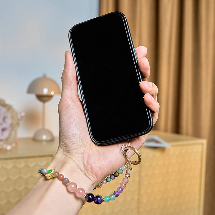 Buddha Stones Natural Tourmaline Strawberry Quartz Amethyst Positive Key Chain Phone Hanging Decoration - image 6