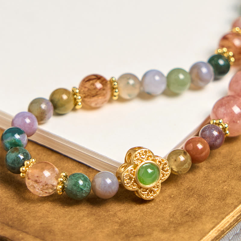 Buddha Stones Natural Tourmaline Strawberry Quartz Amethyst Positive Key Chain Phone Hanging Decoration - image 2