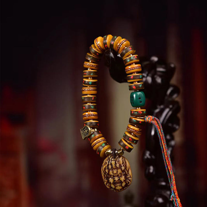 Buddha Stones Tibetan Camel Bone Dice Tassel Protection Bracelet - image 2