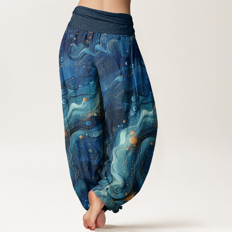 Buddha Stones Oceanic Golde Star Pattern Women's Elastic Waist Harem Pants - image 1