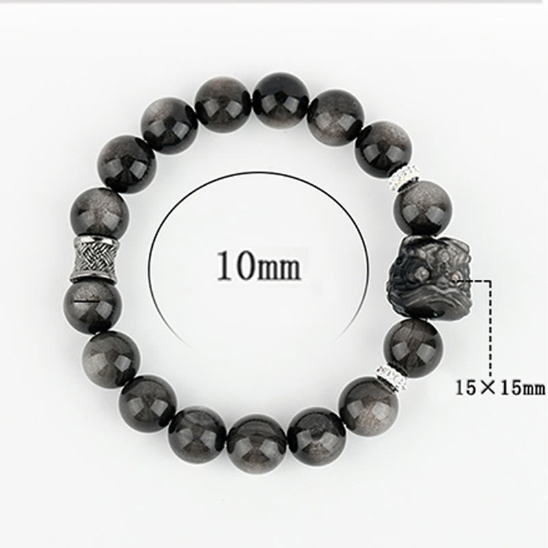 Buddha Stones Natural Silver Sheen Obsidian Lion Dance Protection Bracelet - image 6