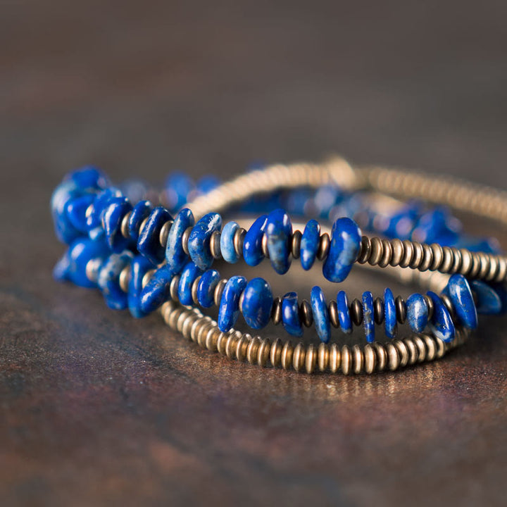 Buddha Stones Irregular Shape Triple Wrap Lazurite Balance Bracelet - image 7
