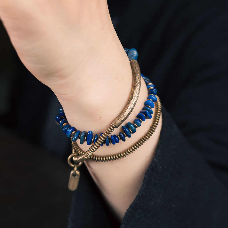 Buddha Stones Irregular Shape Triple Wrap Lazurite Balance Bracelet - image 8