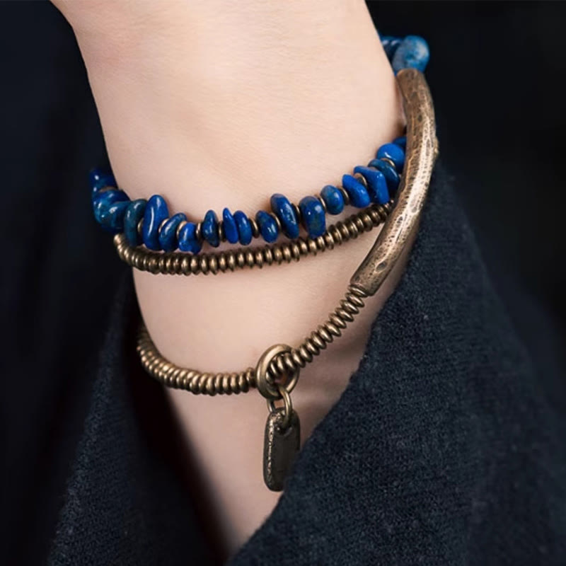 Buddha Stones Irregular Shape Triple Wrap Lazurite Balance Bracelet - image 9