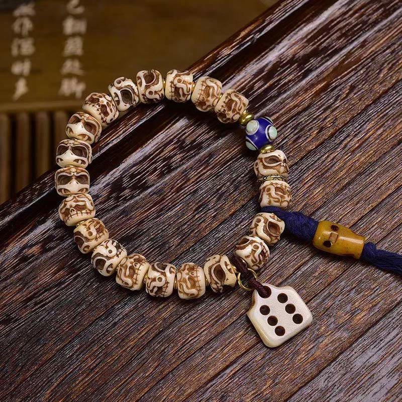 Buddha Stones Tibetan Camel Bone Garuda Carved Protection Tassel Bracelet - Dice(Wrist Circumference: 14-17 cm) - 11mm - image 7
