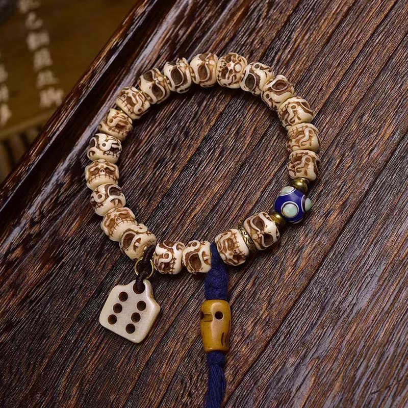 Buddha Stones Tibetan Camel Bone Garuda Carved Protection Tassel Bracelet - image 8