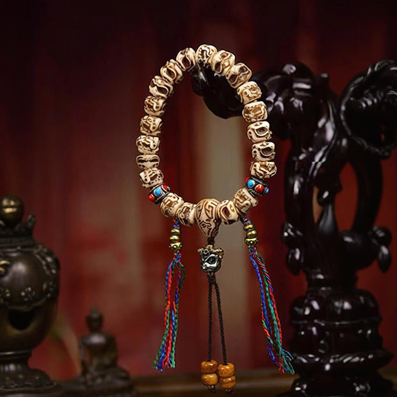 Buddha Stones Tibetan Camel Bone Garuda Carved Protection Tassel Bracelet - image 2
