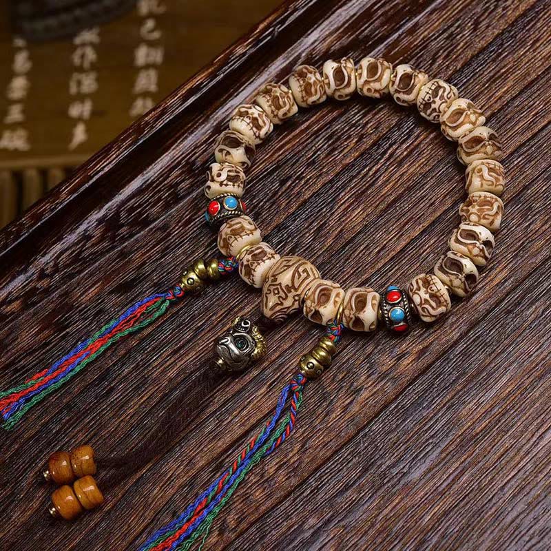 Buddha Stones Tibetan Camel Bone Garuda Carved Protection Tassel Bracelet - Tassel(Wrist Circumference: 14-17 cm) - 11mm - image 0