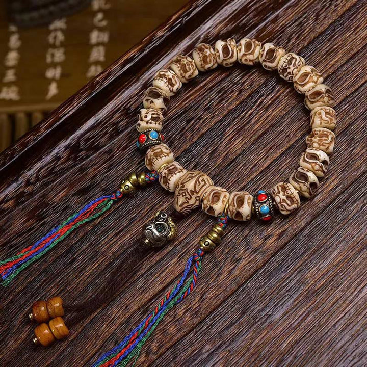 Buddha Stones Tibetan Camel Bone Garuda Carved Protection Tassel Bracelet - Tassel(Wrist Circumference: 14-17 cm) - 11mm - image 0