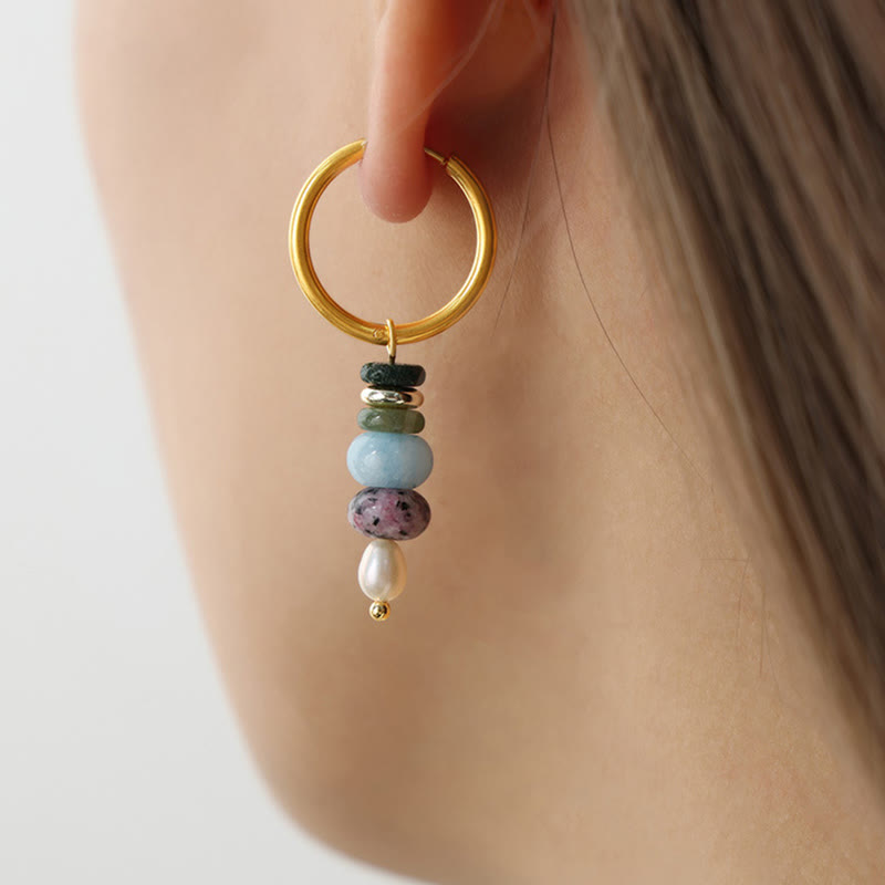 Buddha Stones Tibetan Marnyi Stone Design Natural Red Agate Pearl Confidence Titanium Steel Earrings - image 7