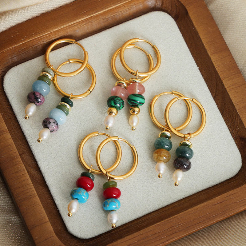 Buddha Stones Tibetan Marnyi Stone Design Natural Red Agate Pearl Confidence Titanium Steel Earrings - image 9