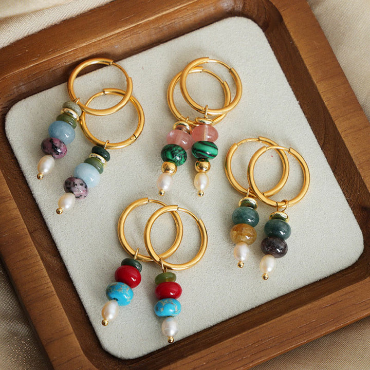 Buddha Stones Tibetan Marnyi Stone Design Natural Red Agate Pearl Confidence Titanium Steel Earrings - image 9