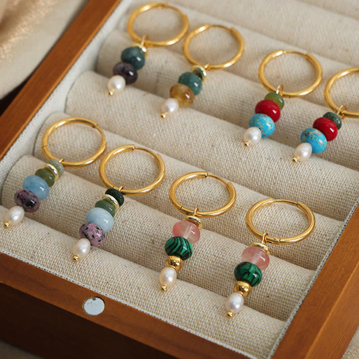 Buddha Stones Tibetan Marnyi Stone Design Natural Red Agate Pearl Confidence Titanium Steel Earrings - image 10