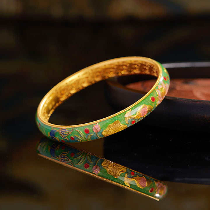 Buddha Stones 999 Sterling Silver Koi Fish Lotus Hollow Design Wealth Bracelet Bangle 2.28 IN (58 MM) - image 1