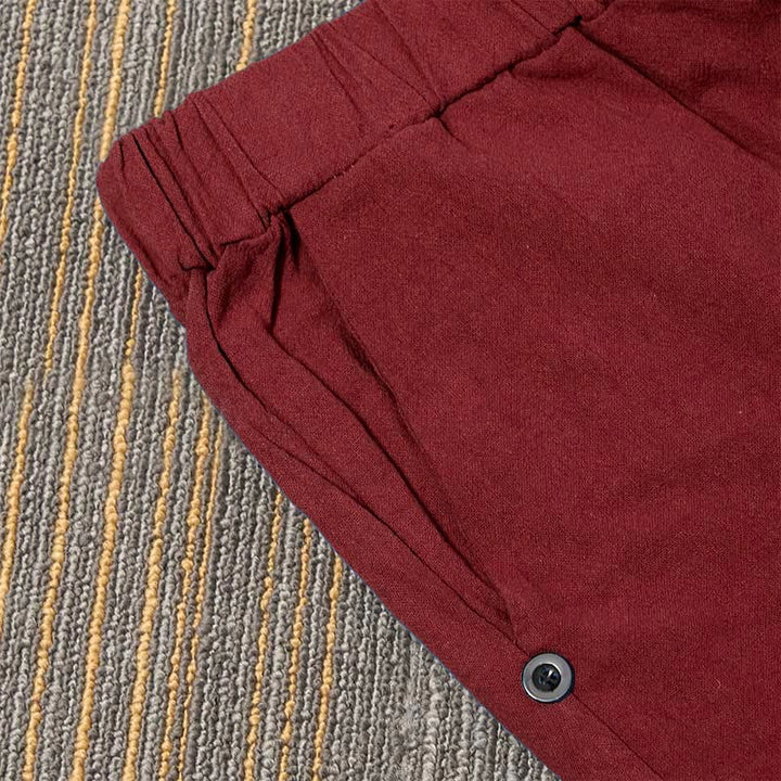 Buddha Stones Casual Pure Color Hollow Button Cuff Design Women's Cotton Linen Pants With Pockets - image 32