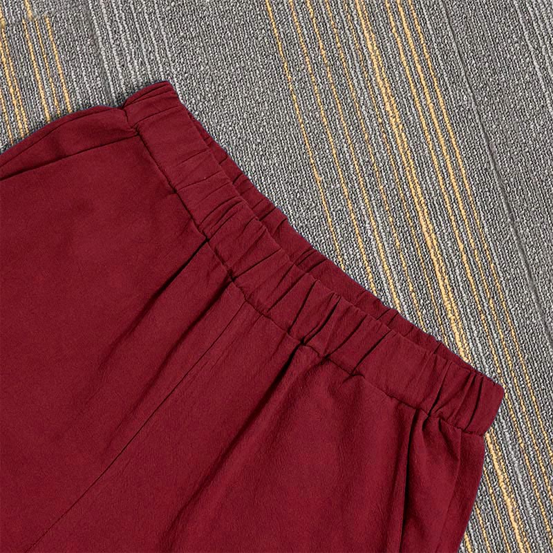 Buddha Stones Casual Pure Color Hollow Button Cuff Design Women's Cotton Linen Pants With Pockets - image 30