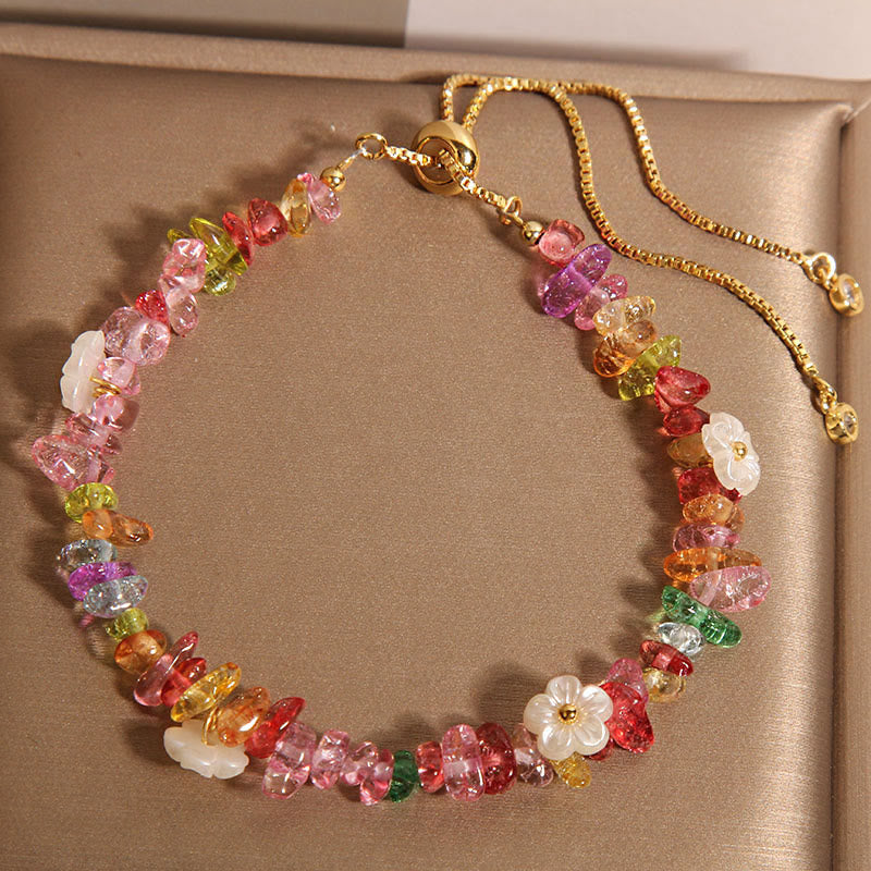 Buddha Stones Various Gravel Crystals White Crystal Blue Crystal Protection Bracelet - Rainbow Color Flowers(Wrist Circumference 14-17cm) - image 11