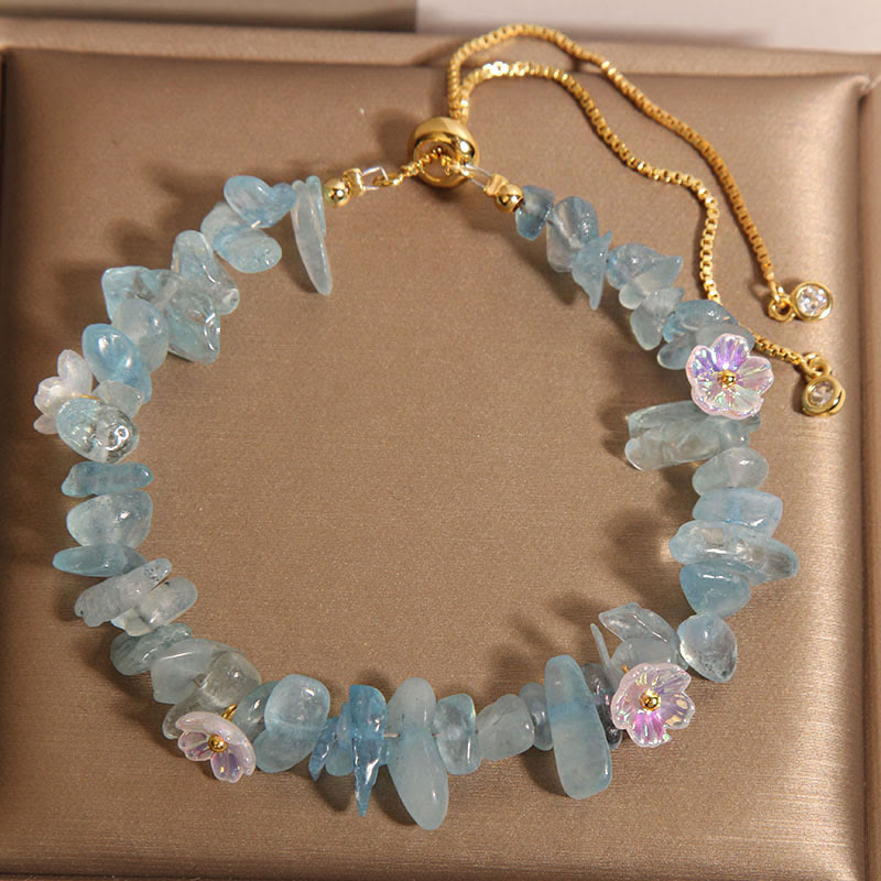 Buddha Stones Various Gravel Crystals White Crystal Blue Crystal Protection Bracelet - Sky Blue Flowers(Wrist Circumference 14-17cm) - image 9