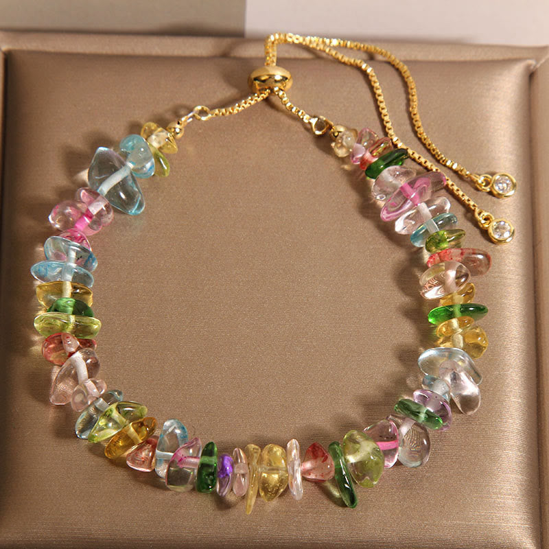 Buddha Stones Various Gravel Crystals White Crystal Blue Crystal Protection Bracelet - Gravel Colorful(Wrist Circumference 14-17cm) - image 4