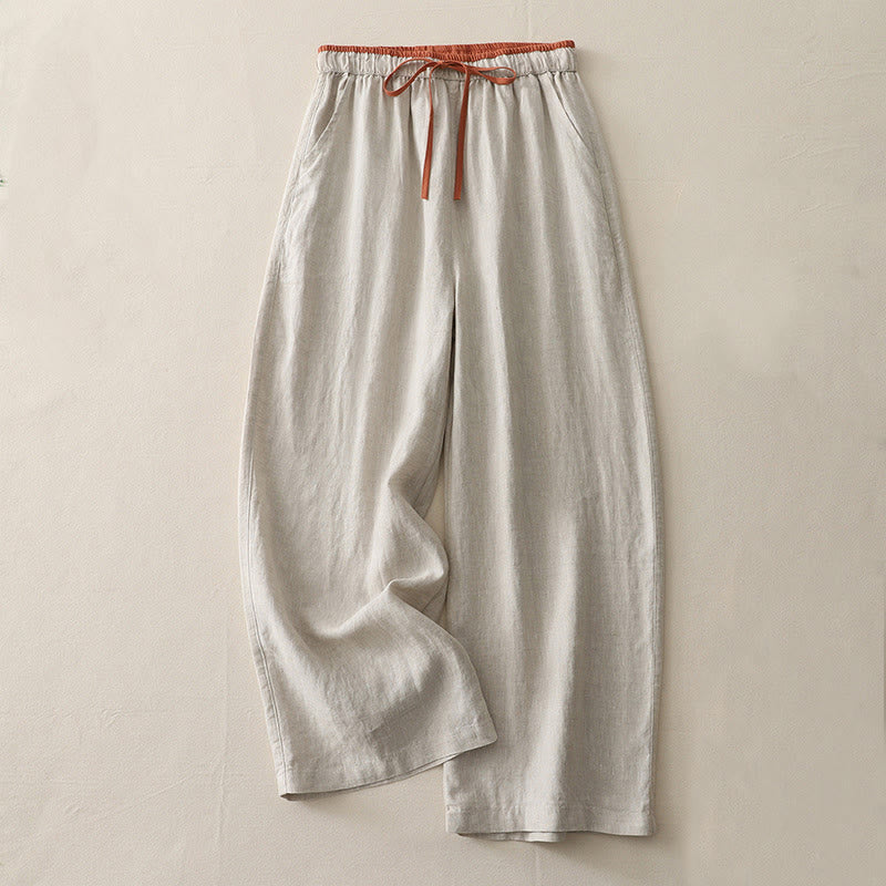 Buddha Stones Casual Colorblock Drawstring Women's Cotton Wide Leg Pants With Pockets - Beige - US14,UK/AU18,EU46 (3XL) - image 16