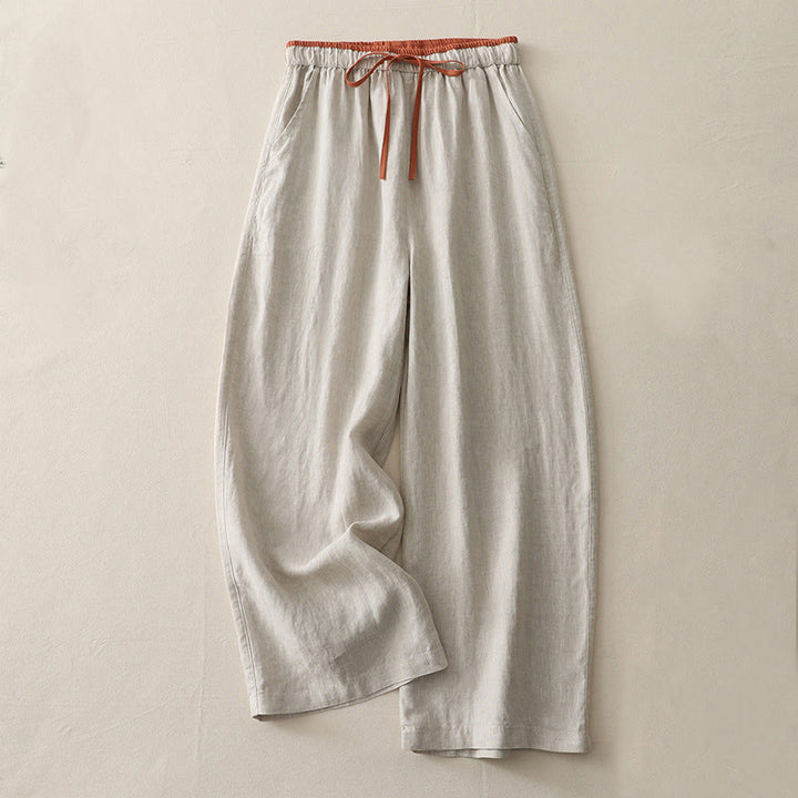 Buddha Stones Casual Colorblock Drawstring Women's Cotton Wide Leg Pants With Pockets - Beige - US14,UK/AU18,EU46 (3XL) - image 16