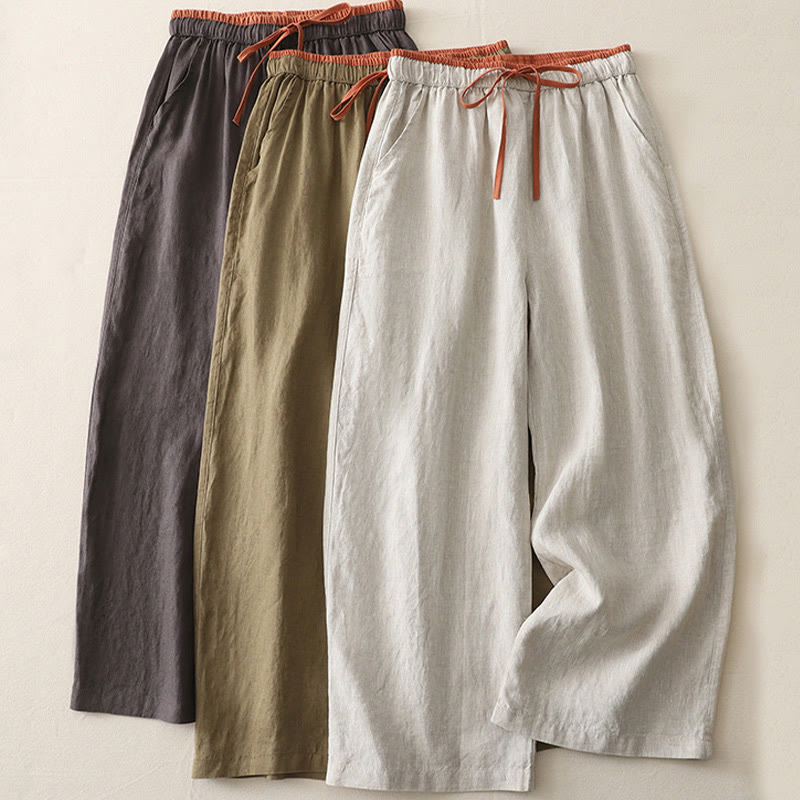 Buddha Stones Casual Colorblock Drawstring Women's Cotton Wide Leg Pants With Pockets - image 22