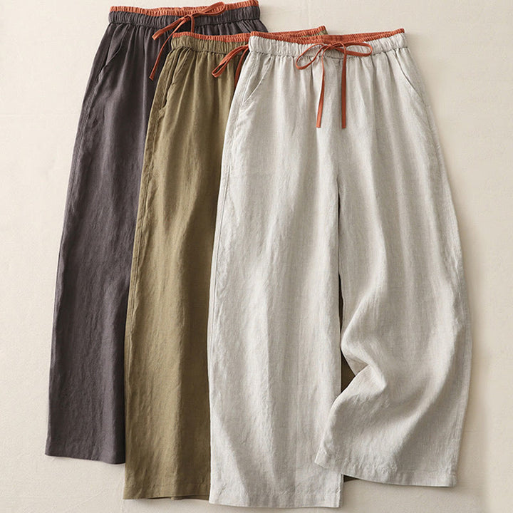 Buddha Stones Casual Colorblock Drawstring Women's Cotton Wide Leg Pants With Pockets - image 22