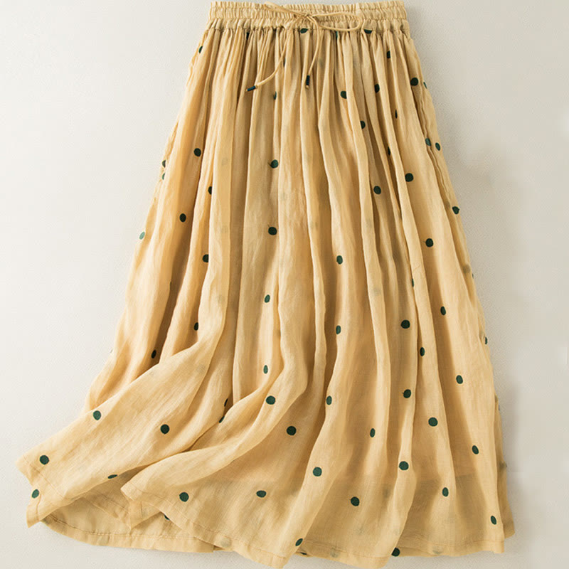 Buddha Stones Artistic Vintage Dot Pattern Women's Pleated Skirt - Yellow - US8-10,UK/AU12-14,EU40-42 (2XL) - image 23