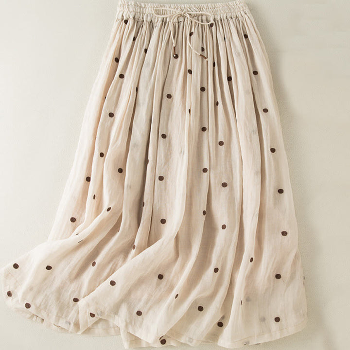 Buddha Stones Artistic Vintage Dot Pattern Women's Pleated Skirt - Beige - US8-10,UK/AU12-14,EU40-42 (2XL) - image 0