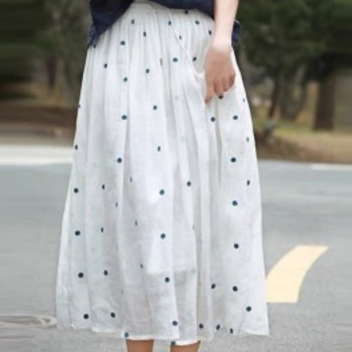 Buddha Stones Artistic Vintage Dot Pattern Women's Pleated Skirt - White - US8-10,UK/AU12-14,EU40-42 (2XL) - image 29