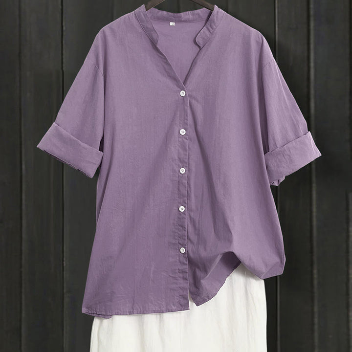 Buddha Stones Summer Casual Plain Breasted Notched Collar Short Sleeve Women's Cotton Linen Shirt - MediumOrchid - US20,UK/AU24,EU52 (5XL) - image 42