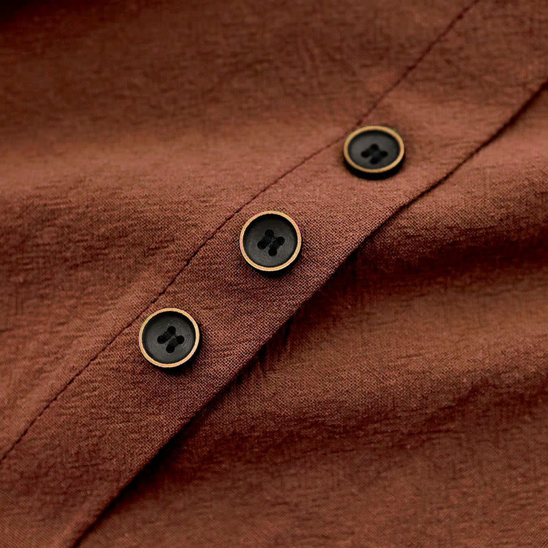 Buddha Stones Casual Summer Pure Color Jacquard Button Crew Neck Cotton Women's Short Sleeve T-Shirt - image 28