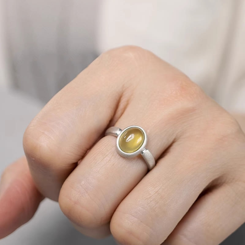 Buddha Stones Natural 925 Sterling Silver Prehnite Citrine Adjustable Happiness Ring - image 2