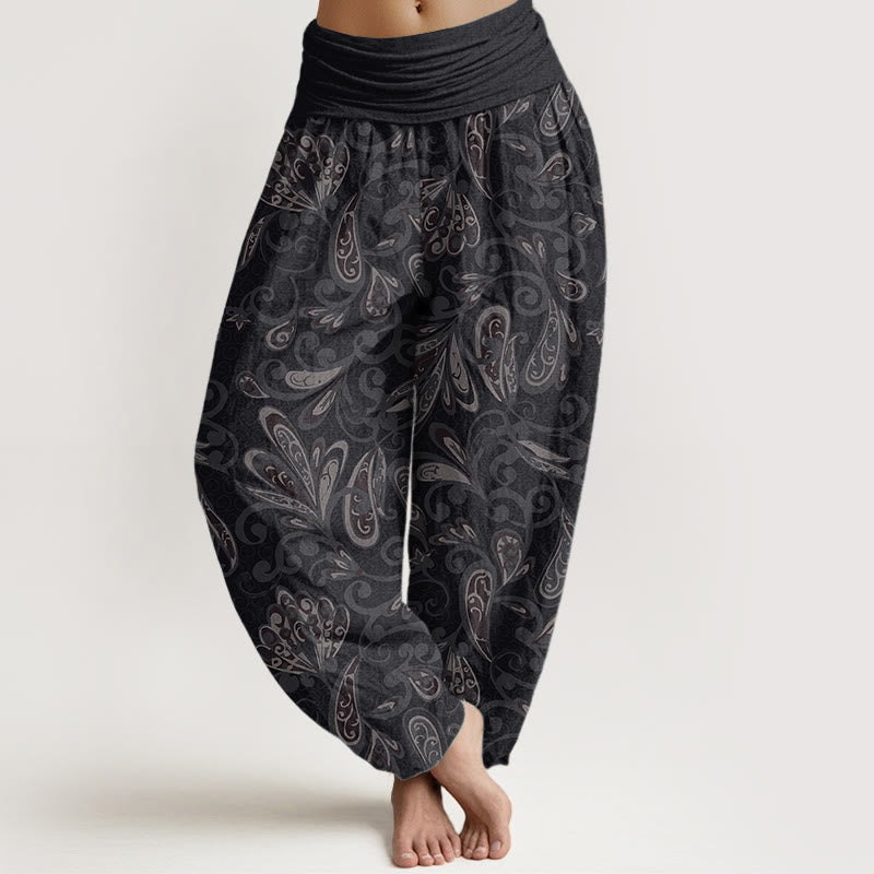 Buddha Stones Pure Cotton Casual Flower Petals Design Women's Elastic Waist Harem Pants - Black - US22,UK/AU26,EU54 (6XL) - image 0