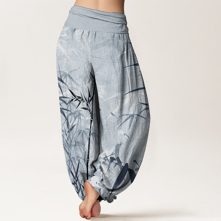 Buddha Stones Pure Cotton Casual Bamboo Leaves Women's Elastic Waist Harem Pants - image 9