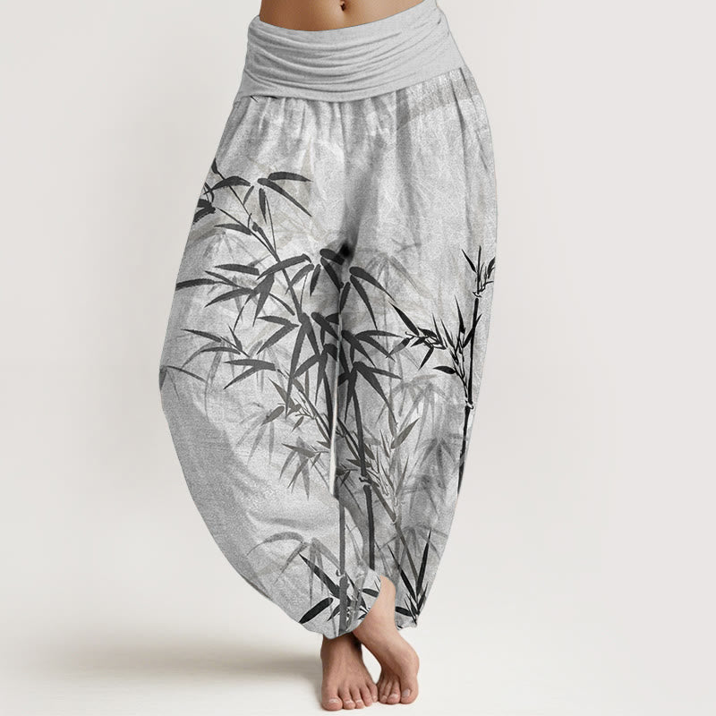 Buddha Stones Pure Cotton Casual Bamboo Leaves Women's Elastic Waist Harem Pants - Gainsboro - US22,UK/AU26,EU54 (6XL) - image 0