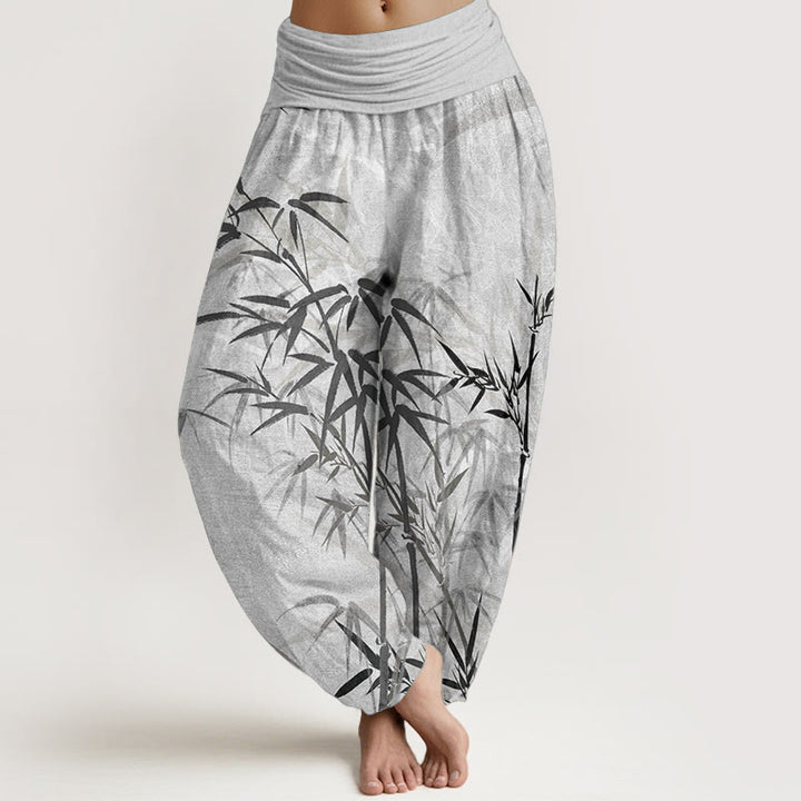 Buddha Stones Pure Cotton Casual Bamboo Leaves Women's Elastic Waist Harem Pants - Gainsboro - US22,UK/AU26,EU54 (6XL) - image 0