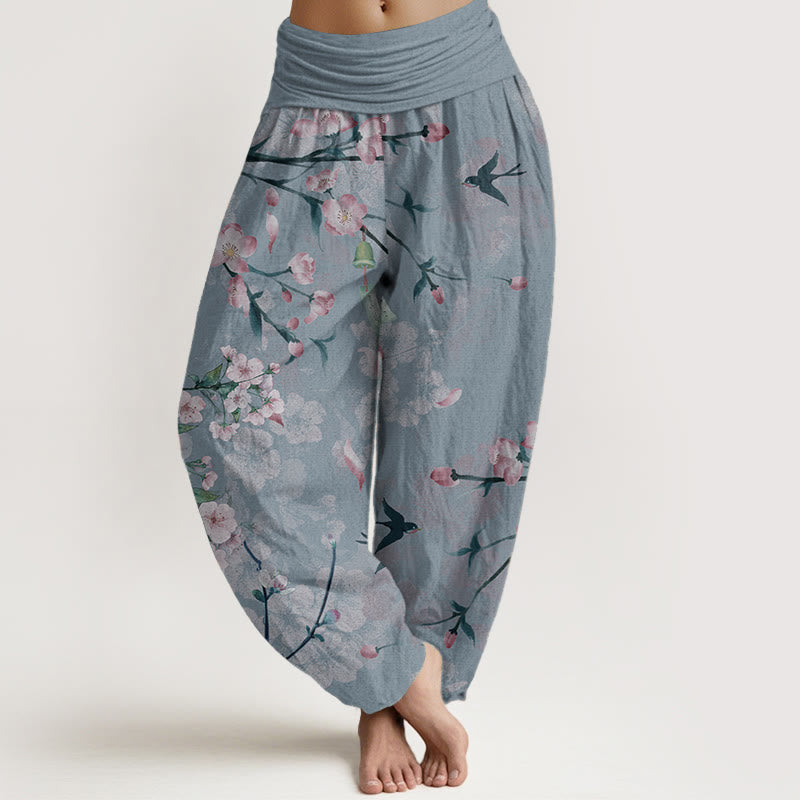 Buddha Stones Pure Cotton Peach Blossoms Flying Geese Pattern Women's Elastic Waist Harem Pants - CornflowerBlue - US22,UK/AU26,EU54 (6XL) - image 8