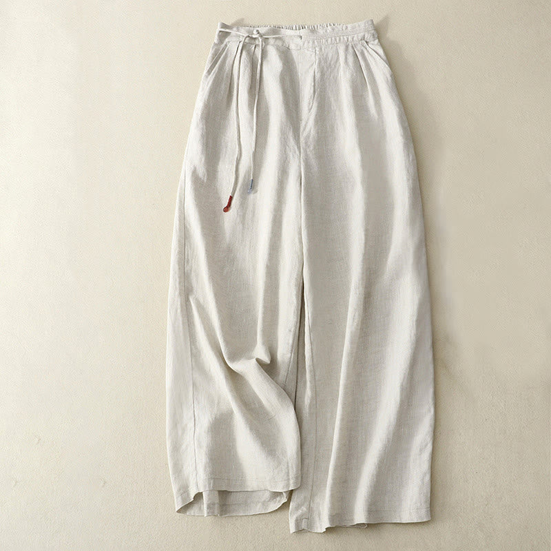 Buddha Stones Spring Casual Solid Color Drawstring Design  Women's Cotton Linen 7-8 Length Wide Leg Pants With Pockets - Beige - US8-10,UK/AU12-14,EU40-42 (2XL) - image 10
