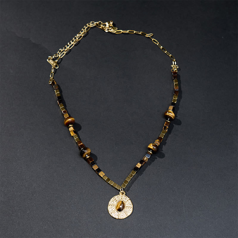 Buddha Stones Natural Tiger Eye Square Protection Titanium Steel Necklace Pendant - image 2