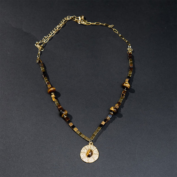 Buddha Stones Natural Tiger Eye Square Protection Titanium Steel Necklace Pendant - image 2