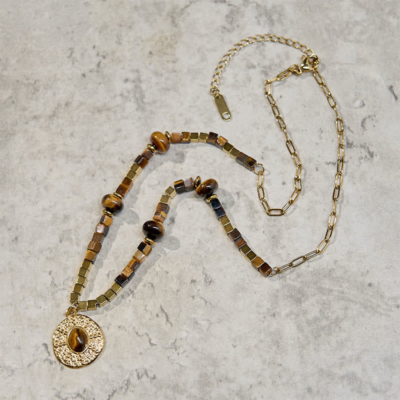 Buddha Stones Natural Tiger Eye Square Protection Titanium Steel Necklace Pendant - image 3