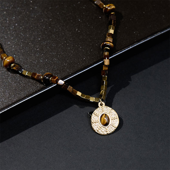 Buddha Stones Natural Tiger Eye Square Protection Titanium Steel Necklace Pendant - Tiger Eye - image 0