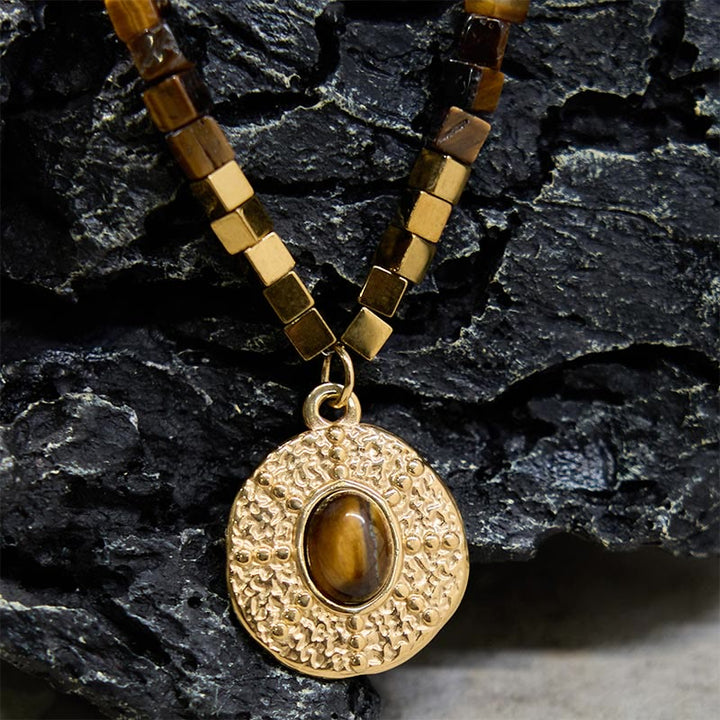 Buddha Stones Natural Tiger Eye Square Protection Titanium Steel Necklace Pendant - image 8
