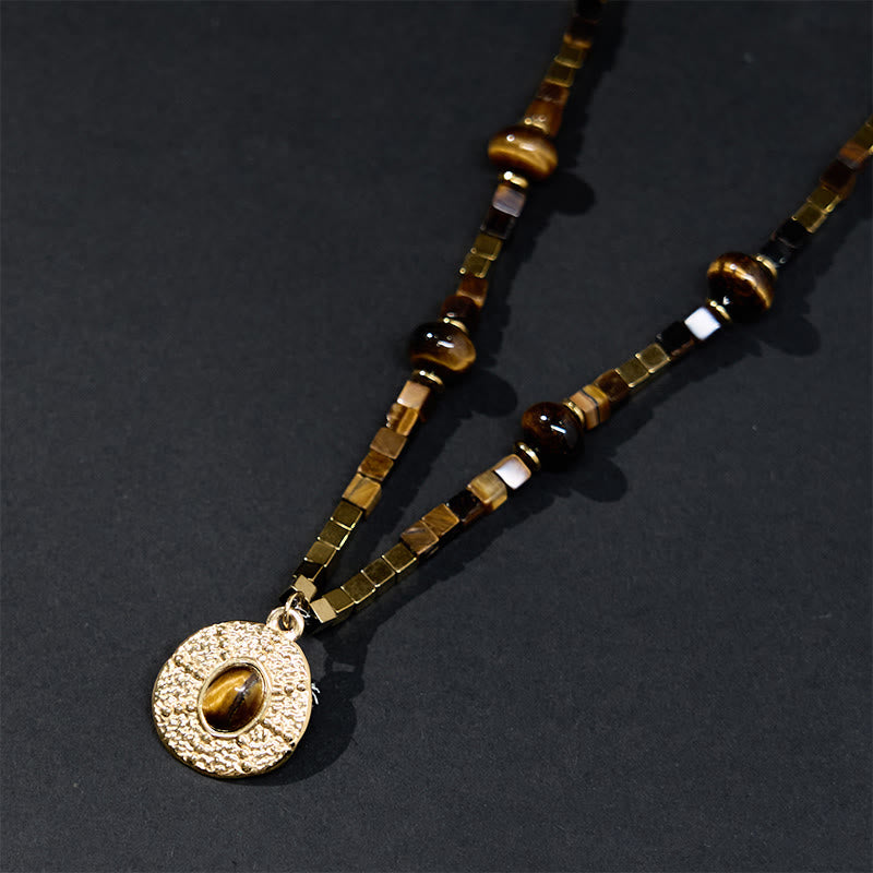 Buddha Stones Natural Tiger Eye Square Protection Titanium Steel Necklace Pendant - image 1