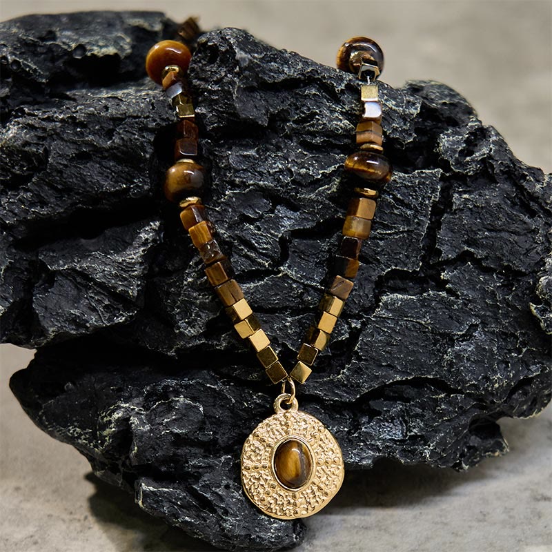 Buddha Stones Natural Tiger Eye Square Protection Titanium Steel Necklace Pendant - image 7