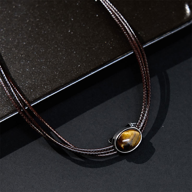 Buddha Stones Natural Tiger Eye Ellipse Protection Wax Rope Necklace Pendant - Tiger Eye - image 0
