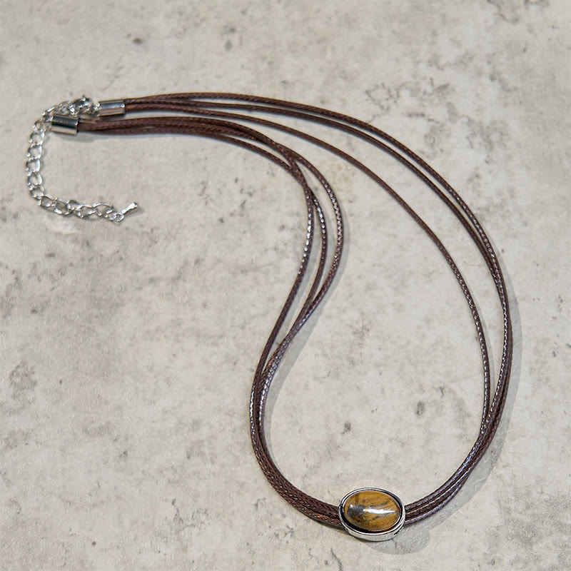 Buddha Stones Natural Tiger Eye Ellipse Protection Wax Rope Necklace Pendant - image 3