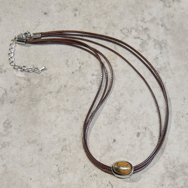 Buddha Stones Natural Tiger Eye Ellipse Protection Wax Rope Necklace Pendant - image 3